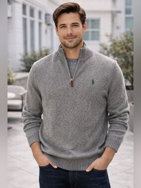 Polo Ralph Lauren Quarter Zip Sweater Men’s Medium | Gray Classic Pullover